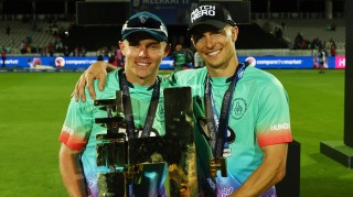 Oval Invincibles’ Sam and Tom Curran celebrate winning the men’s Hundred final in August