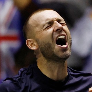 Evans, pictured during the Davis Cup win over France in September, will be absent against Serbia this week