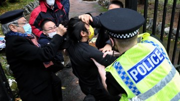 Protesters clashed with staff at the Chinese consulate in Manchester a year ago