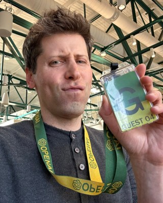 Sam Altman with an OpenAI guest pass after he was fired