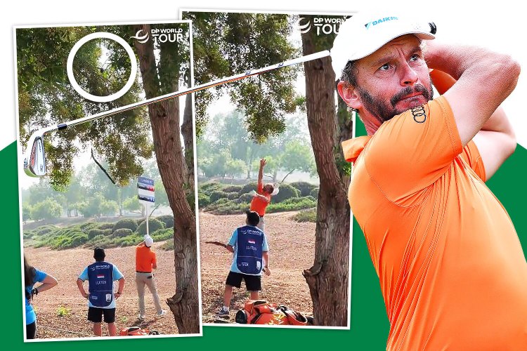 Watch: golfer throws three clubs up tree in Dubai meltdown