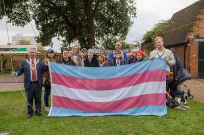 The mayor of Southend raises the transgender flag to mark the transgender day of remembrance